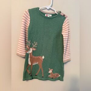 Baby Boden Green and Pink Kids Reindeer Sweater Dress